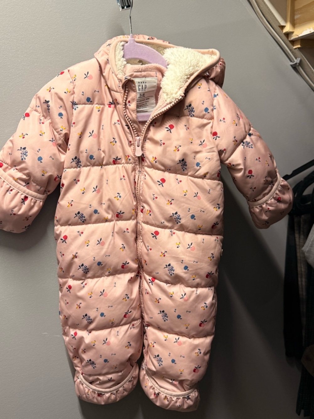 GAP Baby Pink Floral-Lined Puffer Jacket